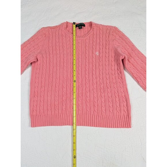 Vtg Lauren Ralph Lauren women's small Cable Knit Sweater crop Pink Coral READ - Picture 8 of 14